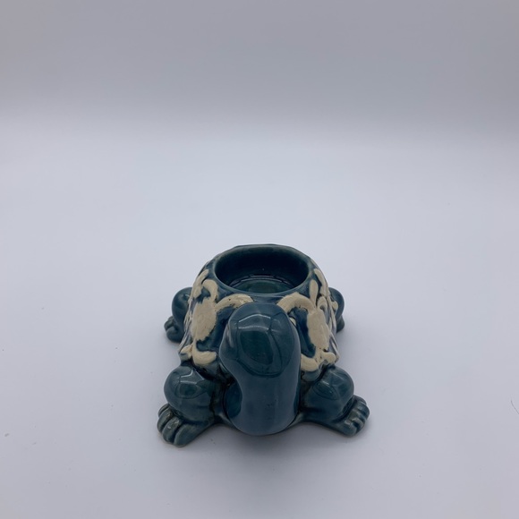 Blue & White Tea Light Ceramic Turtle Candle Or Plant Holder Crackle - Picture 2 of 12